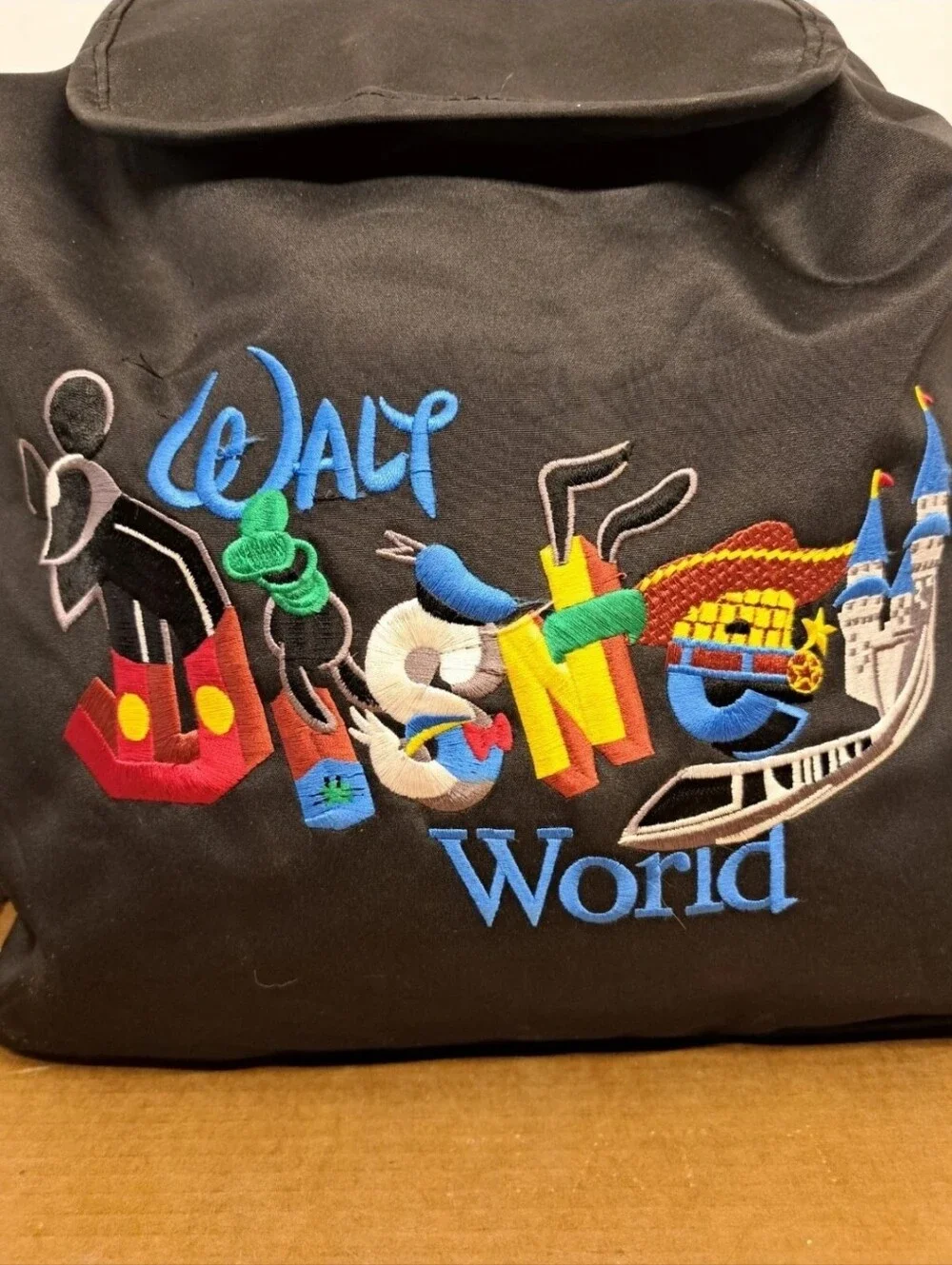 Vintage Large Walt Disney World  Back Pack  Embroidered Black  Nylon